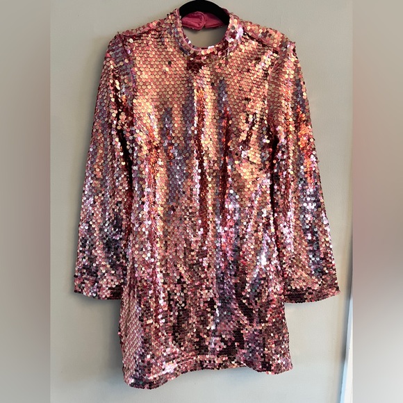 *New* Anthropologie Maeve Long-Sleeve Mock-Neck Sequin Mini Dress, Size Medium - Picture 4 of 8